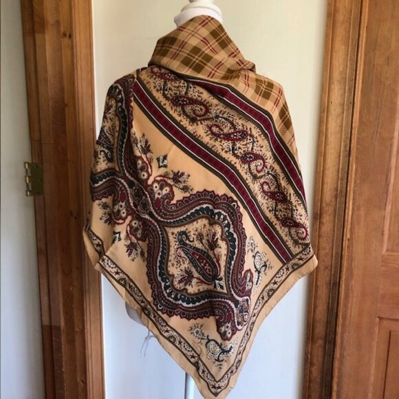 TALBOTS Italian Silk Brown Paisley Plaid Scarf 33" Square - Picture 10 of 17